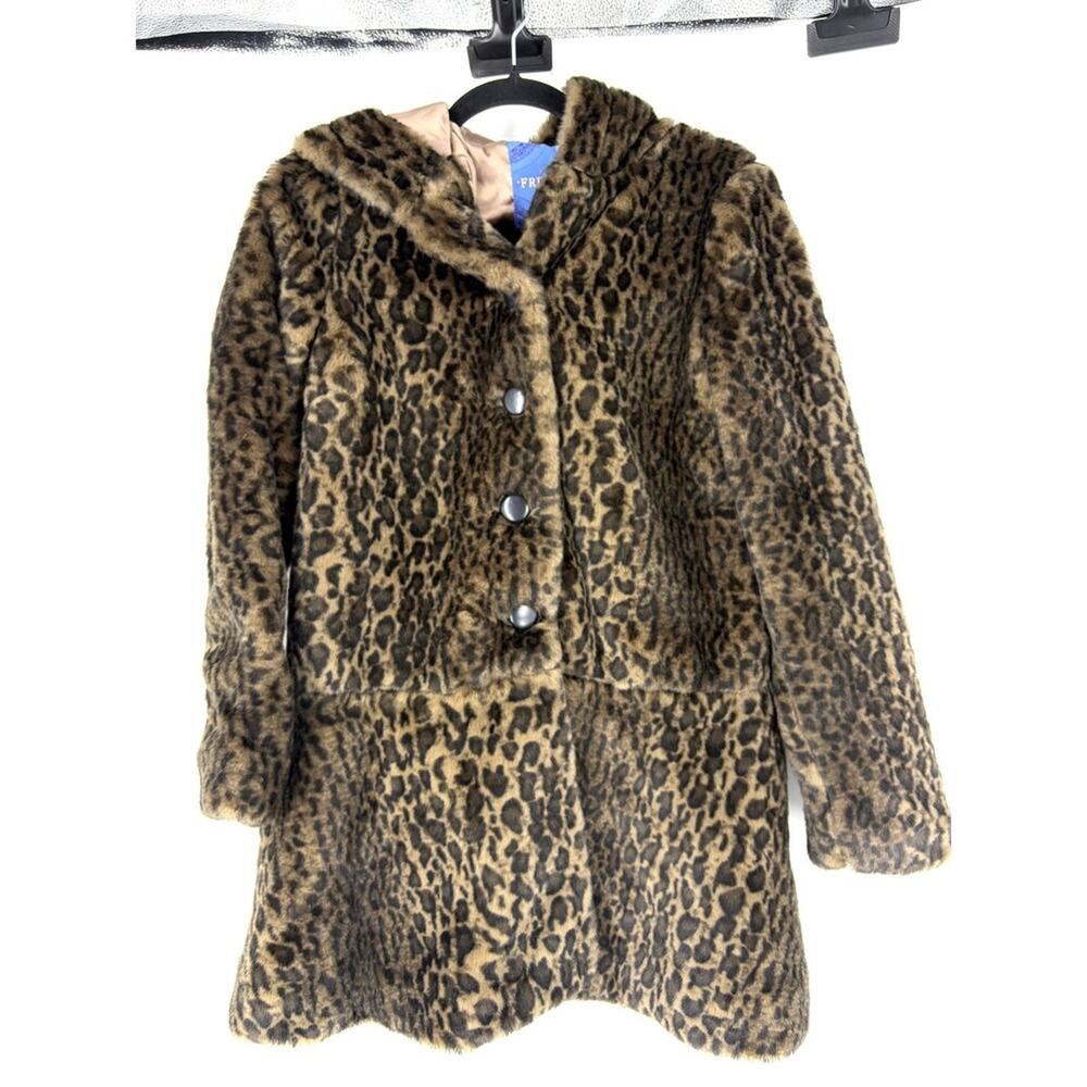 Free People Leopard Print Faux Fur Hooded Coat Brown Small Petite SP